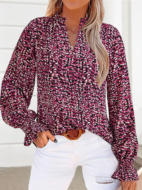 T-shirts Décontracté Floral Printemps / Automne Coton Col V Micro-élasticité Coupe Régulière Manches Longues Régulier pour Femmes