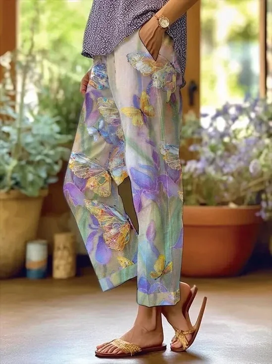 Pantalons Femmes Décontracté Papillon Printemps / Automne Imprimé Quotidien Ample Droit Régulier Pantalon baggy