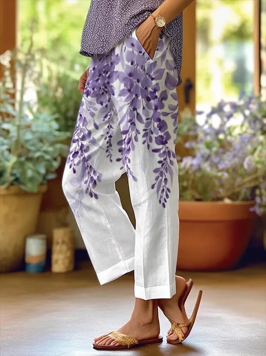 Pantalons Décontracté Floral Printemps / Automne Polyester Naturel Quotidien Ample Régulier Pantalon baggy pour Femmes