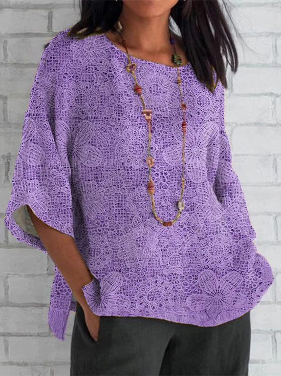 T-shirts Décontracté Floral Été Polyester Quotidien Demi Manche Col Rond Droit Régulier pour Femmes