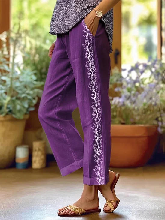 Pantalons Femmes Décontracté Floral Printemps / Automne Polyester Naturel Aucune élasticité Quotidien Ample Régulier