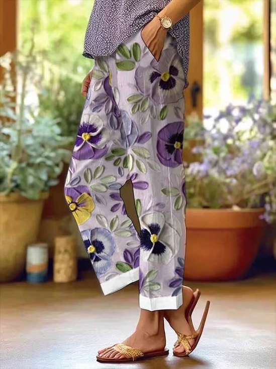 Pantalons Femmes Décontracté Floral Printemps / Automne Aucune élasticité Ample Long Droit Régulier Pantalon baggy