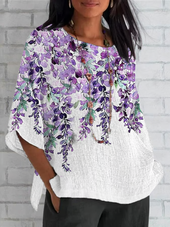 T-shirts Décontracté Floral Été Polyester Micro-élasticité Faire la navette Col Rond Régulier Régulier pour Femmes