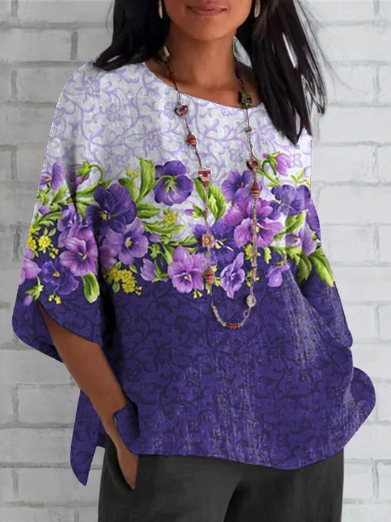 T-shirts Femmes Décontracté Floral Été Polyester Micro-élasticité Demi Manche Col Rond Droit Régulier