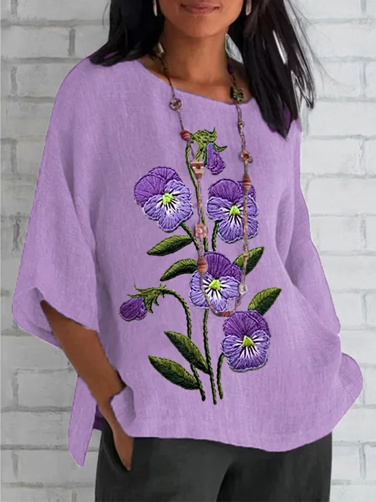T-shirts Décontracté Floral Été Faire la navette Ample Col Rond Régulier Droit Régulier pour Femmes