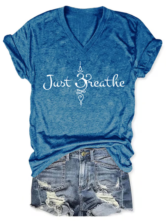 T-shirts Décontracté Été Lettres de texte Polyester Col V Micro-élasticité Quotidien Coupe Régulière Régulier pour Femmes