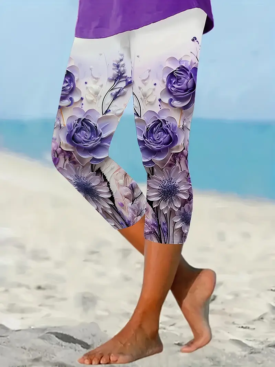 Pantalons Femmes Décontracté Floral Été Imprimé Rayonne Naturel Micro-élasticité Quotidien Coupe Régulière