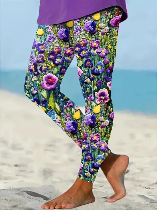 Pantalons De Yoga Femmes Décontracté Floral Toutes Les Saisons à Haute Élasticité Quotidien Serré Jersey Legging Régulier