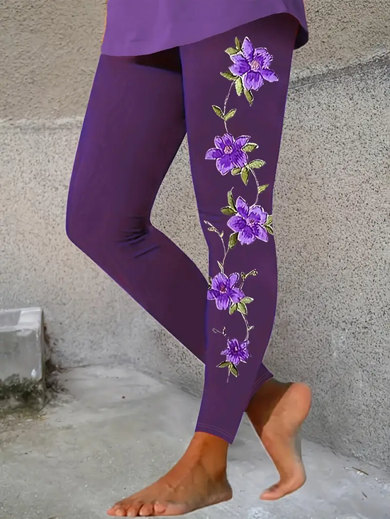Pantalons De Yoga Femmes Décontracté Floral Toutes Les Saisons Imprimé Naturel à Haute Élasticité Quotidien Droit Régulier