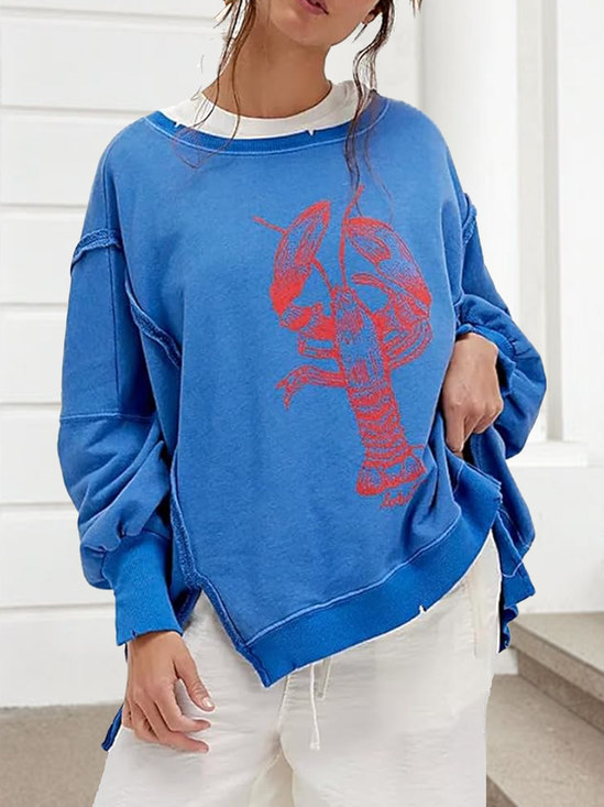 Sweat-shirts Boho Imprimé d'Animal Printemps / Automne Coton Domestique Manches Longues Régulier Droit Régulier pour Femmes
