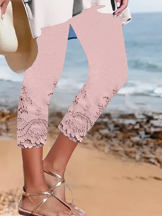 Pantalons Décontracté Floral Été Naturel Quotidien Taille Élastique Corsaire Legging Droit pour Femmes