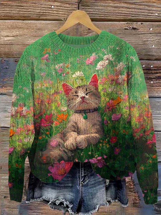 Pulls Décontracté Imprimé d'Animal Printemps / Automne Manches Longues Col Rond Laine/Tricot Régulier Trapèze Régulier pour Femmes