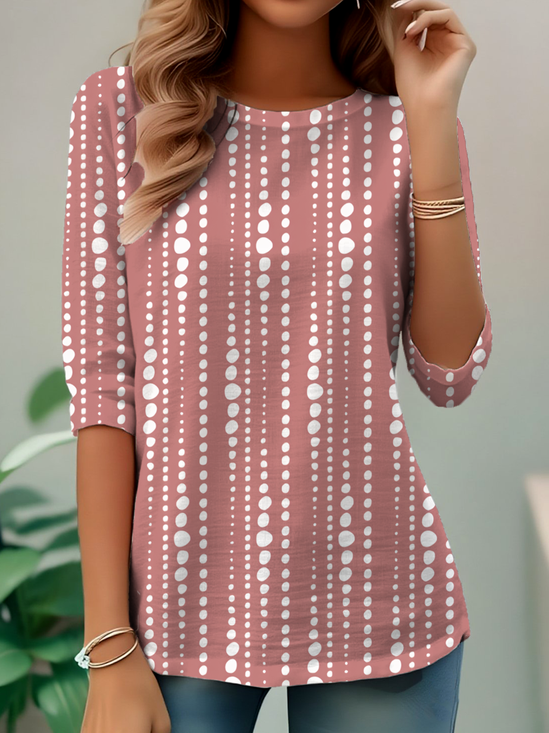 T-shirts Femmes Pois Polka Simple Printemps / Automne Quotidien Jersey Régulier Droit Régulier Non
