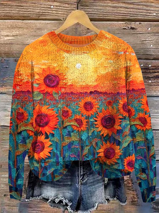 Pulls Décontracté Imprimé d'Animal Printemps / Automne Quotidien Coupe Régulière Col Rond Laine/Tricot Régulier Régulier pour Femmes