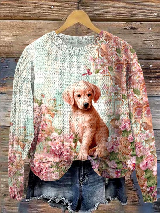 Pulls Femmes Décontracté Imprimé d'Animal Printemps / Automne Micro-élasticité Coupe Régulière Col Rond Laine/Tricot Trapèze Régulier