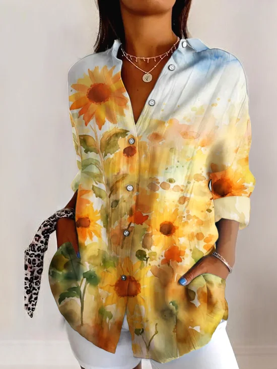 Chemises Femmes Géométrique Décontracté Printemps / Automne Polyester Col V Micro-élasticité Quotidien Coupe Régulière Régulier