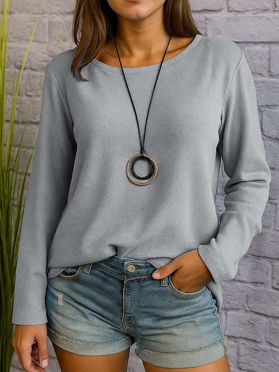 T-shirts Décontracté Plain Printemps / Automne Coton Quotidien Coupe Régulière Manches Longues Régulier Trapèze pour Femmes