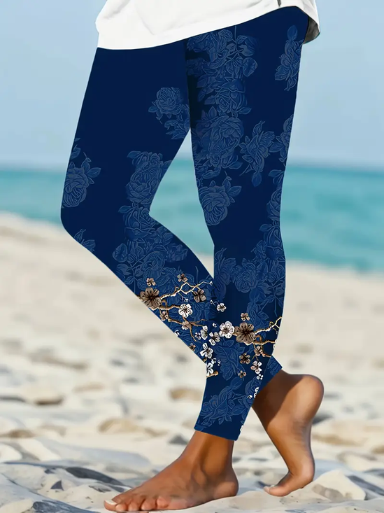 Pantalons De Yoga Décontracté Floral Toutes Les Saisons Naturel à Haute Élasticité Quotidien Serré Jersey Droit pour Femmes