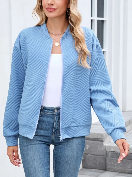 Micro-élasticité Col Montant Manches Longues Régulier Plain Blouson pour Femmes