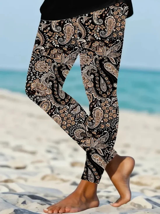Pantalons De Yoga Femmes Décontracté Floral Toutes Les Saisons Imprimé Naturel à Haute Élasticité Serré Long Régulier