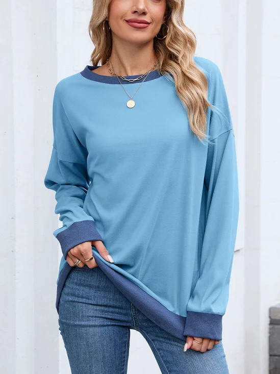 Sweat-shirts Femmes Décontracté Bloc de Couleur Printemps / Automne Micro-élasticité Quotidien Col Rond Régulier Trapèze Régulier