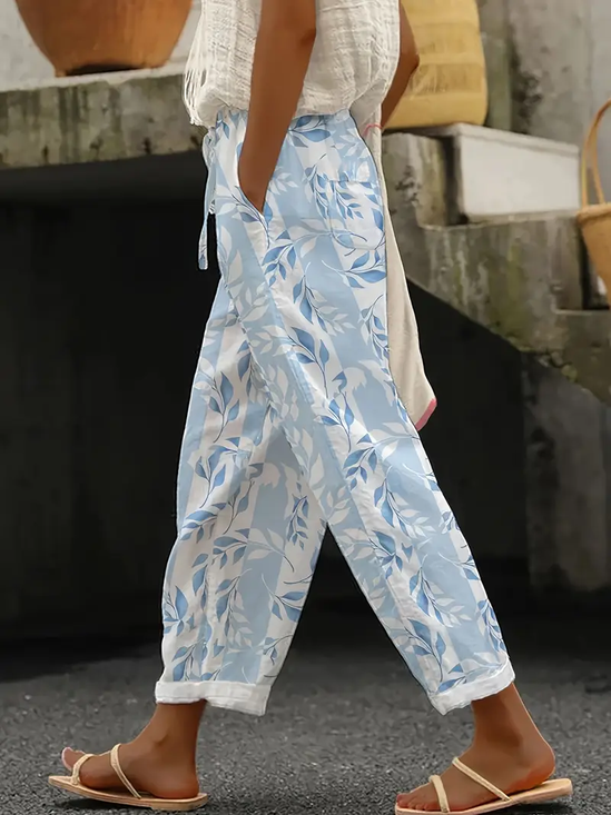 Pantalons Femmes Décontracté Floral Printemps / Automne Polyester Imprimé Naturel Long Droit Pantalon baggy