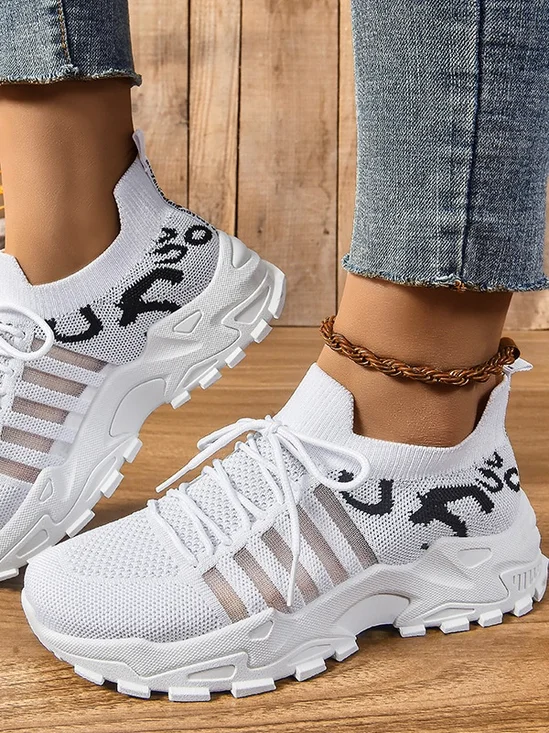 Chaussures Décontractées Urbain Toutes Les Saisons Zèbre Évidé Sportif & De Plein Air Talon Bas Tissu Caoutchouc Chaussures tissées à la mouche pour Femmes