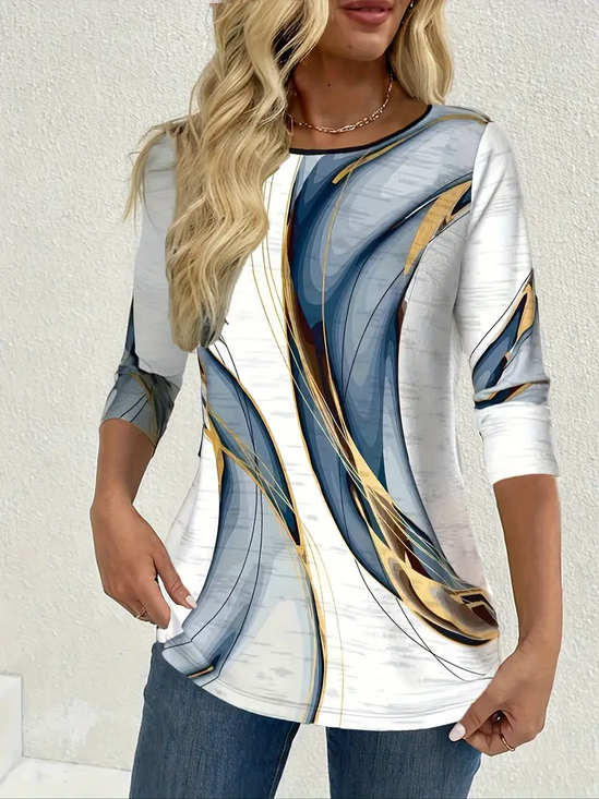 T-shirts Femmes Décontracté Abstrait Printemps / Automne Imprimé Quotidien Jersey Manches Longues Régulier Régulier