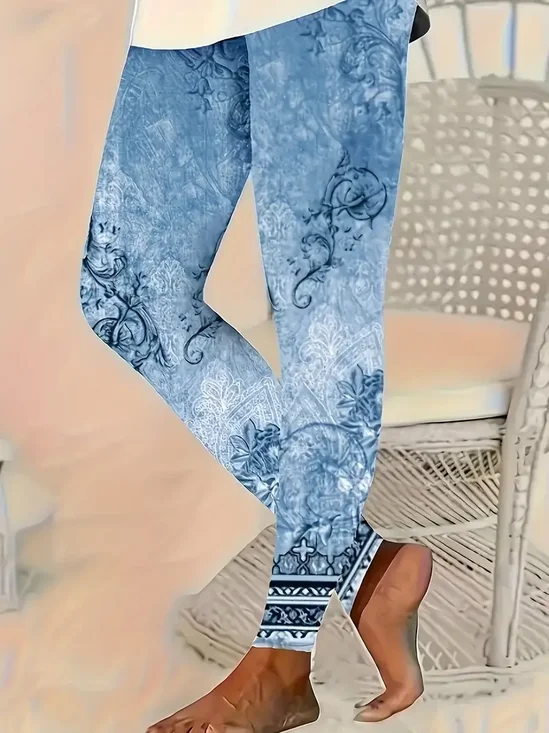 Pantalons De Yoga Femmes Décontracté Floral Toutes Les Saisons Naturel Serré Long Legging Droit Régulier
