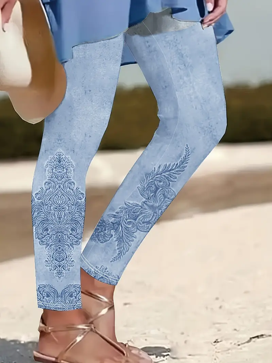 Pantalons De Yoga Femmes Décontracté Floral Toutes Les Saisons Imprimé Quotidien Jersey Long Legging Droit