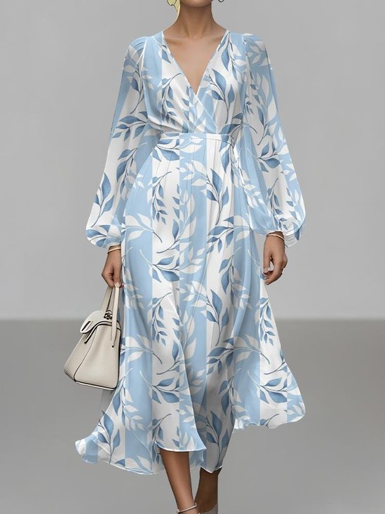 Femmes Rayé Bleu Col V Confortable Robe Maxi Sexy
