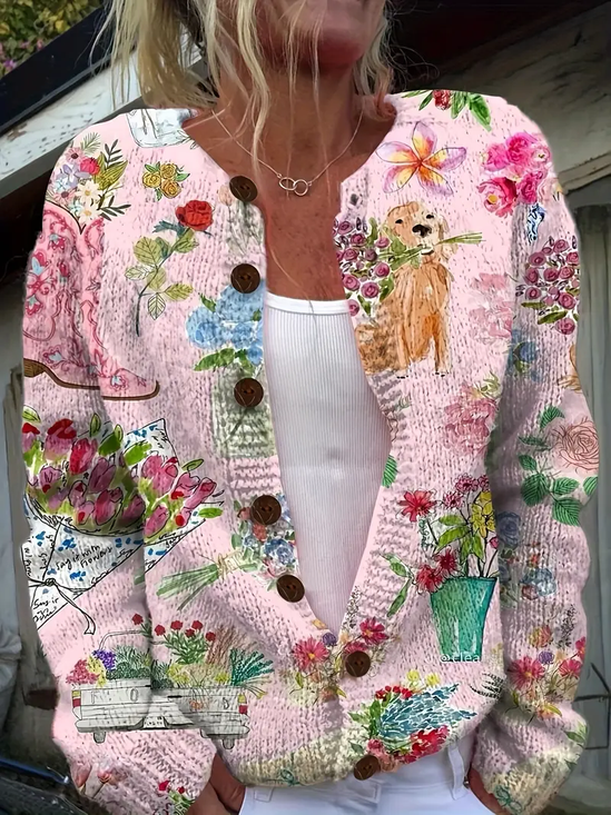 Cardigans Femmes Ethnique Imprimé d'Animal Printemps / Automne Tricoté Micro-élasticité Journée Ample Manches Longues Droit