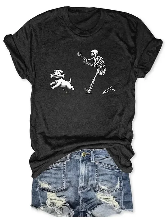 T-shirts Simple Été Chien Coton Quotidien Coupe Régulière Manches Courtes Droit Régulier pour Femmes