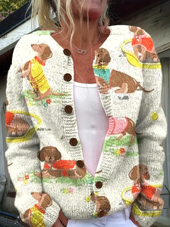 Cardigans Femmes Rétro Printemps / Automne Dessin Animé Tricoté Micro-élasticité Faire la navette Ample Manches Longues Col Rond