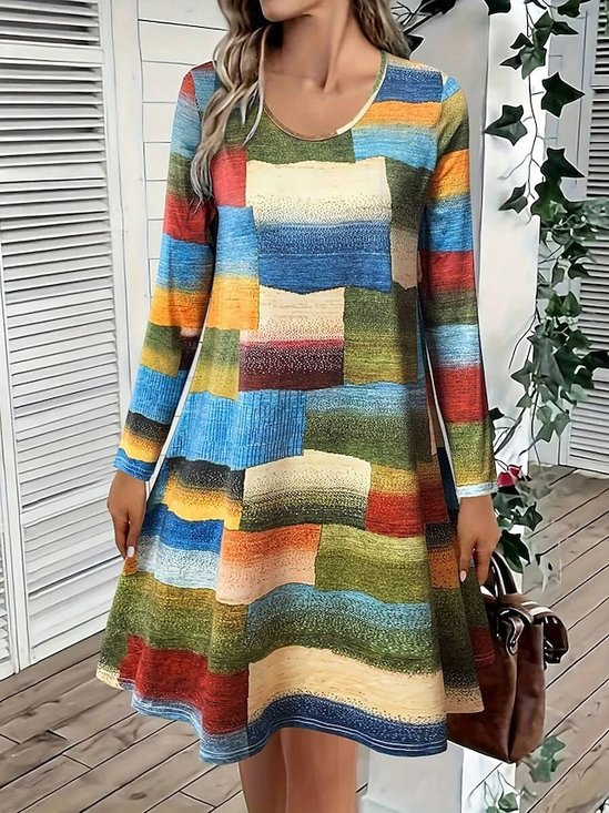 Femmes Géométrique Comme Image Col V Confortable Robe Mi-Longue Décontracté