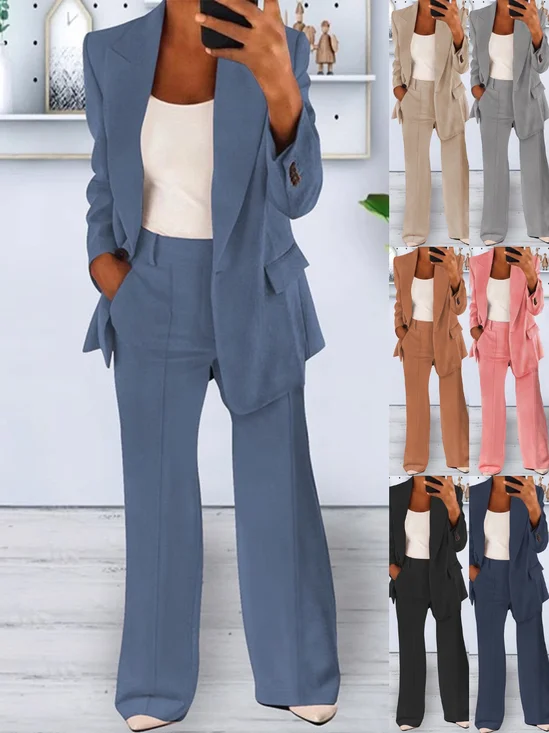 Deux Pièces Ensembles Élégant Plain Printemps / Automne Joint Fendu Naturel Sortie Manches Longues Droit Régulier pour Femmes