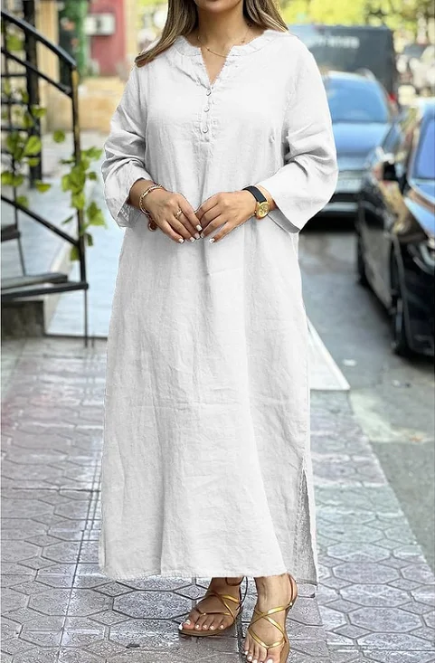 Femmes Plain Bleu Col V Confortable Robe Maxi Décontracté