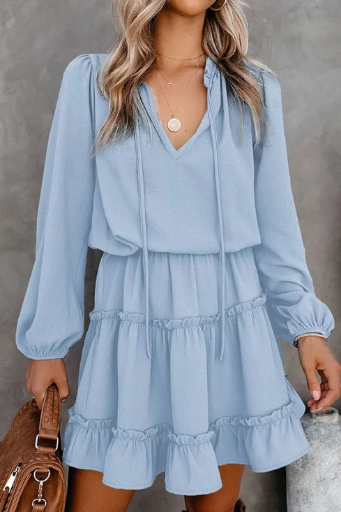 Femmes Plain Rouge Vineux Col V Confortable Robe Mi-Longue Décontracté