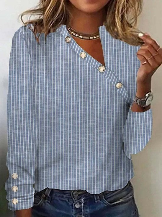 Blouses Femmes Rayé Printemps / Automne Urbain Aucune élasticité Quotidien Coupe Régulière Asymétrique Manches Longues Long