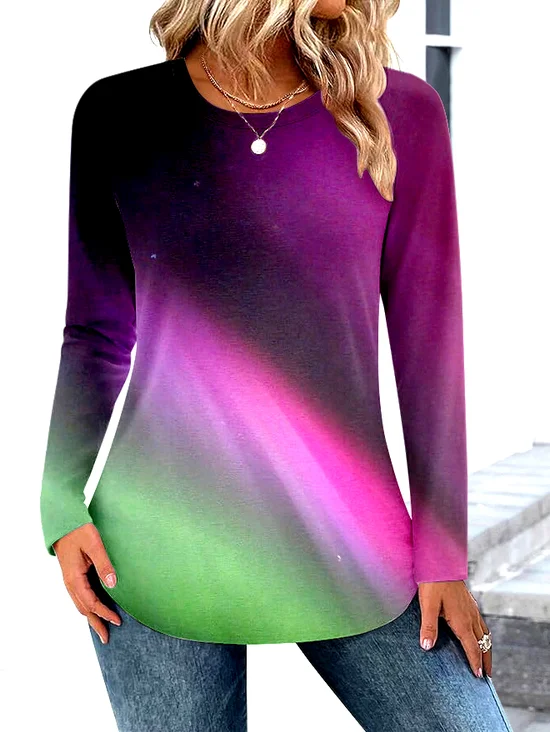 T-shirts Femmes Décontracté Bloc de Couleur Printemps / Automne Coton Quotidien Coupe Régulière Col Rond Régulier Régulier