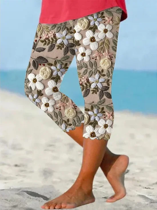Pantalons Décontracté Floral Été Imprimé Quotidien Taille Élastique Corsaire Régulier T.-N.-L. pour Femmes