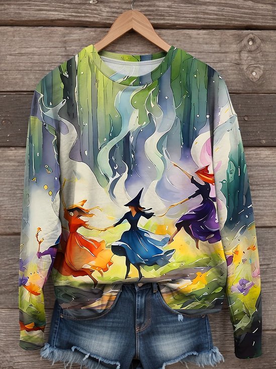 Sweat-shirts Simple Printemps / Automne Toussaint Naturel Fête Ample Manches Longues Col Rond Régulier pour Femmes