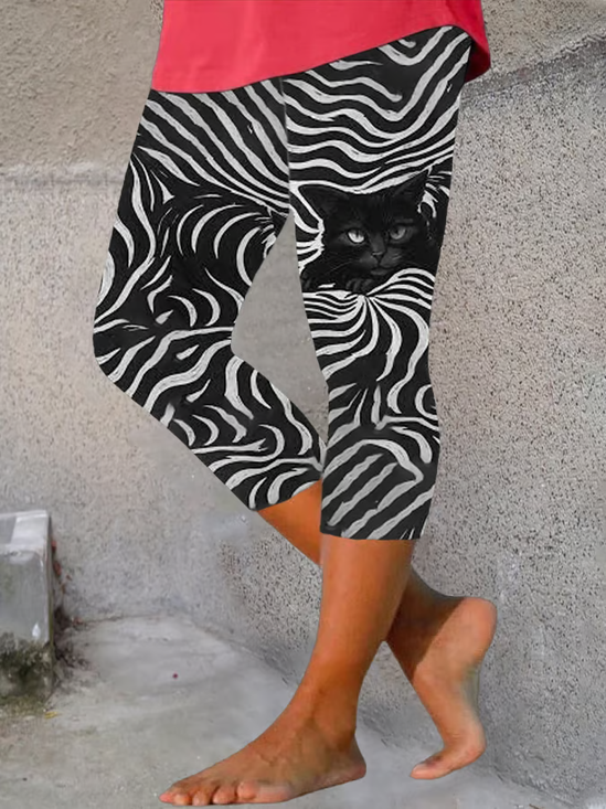 Pantalons Femmes Décontracté Été Chat Quotidien Coupe Régulière Corsaire Legging Droit T.-N.-L.