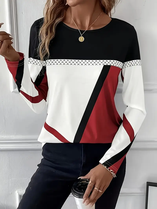 T-shirts Décontracté Abstrait Printemps / Automne Imprimé Micro-élasticité Quotidien Manches Longues Col Rond Droit pour Femmes
