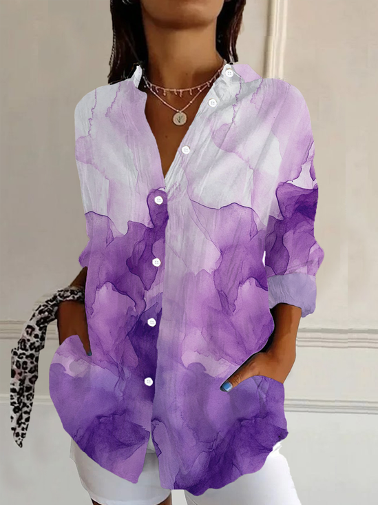 Chemises Décontracté Abstrait Printemps / Automne Polyester Aucune élasticité Manches Longues Droit Boucle Col de Chemise pour Femmes