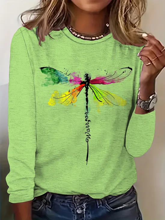 T-shirts Femmes Décontracté Printemps / Automne Libellule Micro-élasticité Fête Ample Régulier Droit Régulier