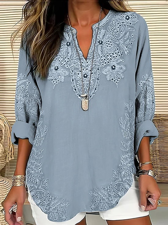 Blouses Décontracté Floral Printemps / Automne Col V Aucune élasticité Quotidien Régulier Trapèze Régulier pour Femmes
