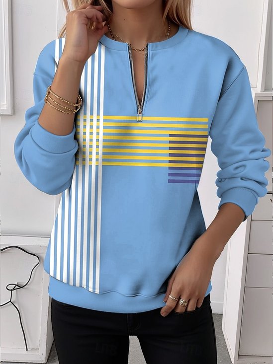 Sweat-shirts Rayé Décontracté Printemps / Automne Polyester Naturel Domestique Droit Régulier T.-N.-L. pour Femmes