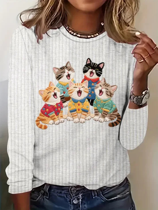 T-shirts Femmes Décontracté Imprimé d'Animal Printemps / Automne Micro-élasticité Quotidien Ample Col Rond Droit Régulier