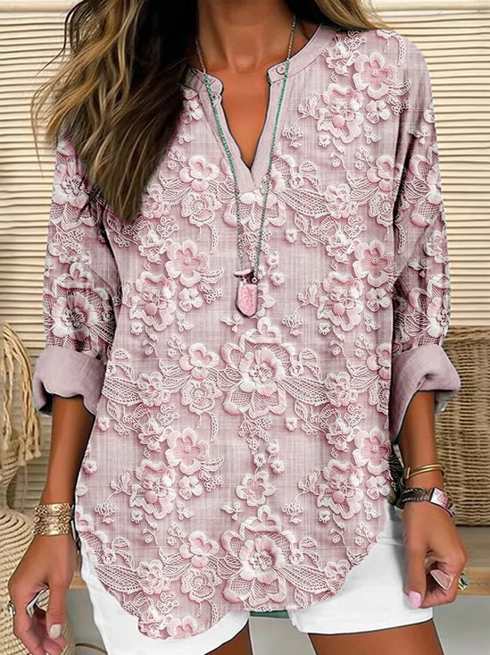 Blouses Femmes Décontracté Floral Printemps / Automne Imprimé Aucune élasticité Quotidien Ample Régulier Régulier